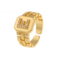 Cúbicos Circonia Micro Pave anillo de latón, metal, Letra, chapado en color dorado, Ajustable & unisexo & micro arcilla de zirconia cúbica, Vendido por UD