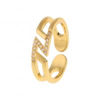 Kubieke Circonia Micro Pave Brass Ring, Messing, gold plated, Verstelbare & uniseks & micro pave zirconia, Verkocht door PC