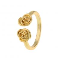 laiton Cuff Bague, fleur, Placage de couleur d'or, Réglable & unisexe, Vendu par PC