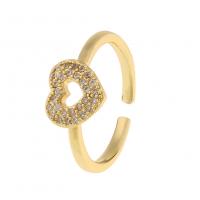 Cubic Zirconia Micro Pave Brass Ring Heart gold color plated Adjustable & micro pave cubic zirconia & for woman Sold By PC