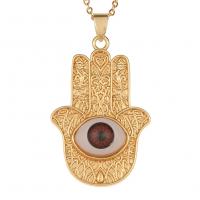 Brass náhrdelník, Mosaz, Hamsa, barva pozlacený, unisex & smalt, 26x46mm, Délka Cca 17.7 inch, Prodáno By PC