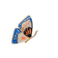 El esmalte Broche, aleación de zinc, Mariposa, chapado en color dorado, Esmalte de Esmalte Pintado a mano & para mujer & con diamantes de imitación, libre de níquel, plomo & cadmio, 35x49mm, 10PCs/Grupo, Vendido por Grupo