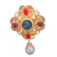 Kunststof Pearl Brooch, Zinc Alloy, met Hars & Plastic Pearl, Geometrisch Patroon, gold plated, mode sieraden & voor vrouw, nikkel, lood en cadmium vrij, 47x70mm, 10pC's/Lot, Verkocht door Lot