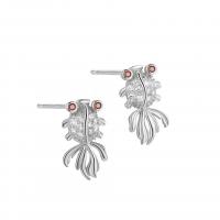 925 Sterling Sølv Stud Earring, Guldfisk, forgyldt, for kvinde & med rhinestone, flere farver til valg, 7.40x13.30mm, Solgt af par