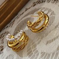 Boucles d'oreilles en perles d'eau douce, laiton, avec perle d'eau douce cultivée, Plaqué d'or 24K, bijoux de mode & pour femme, protéger l'environnement, sans nickel, plomb et cadmium, 30mm, Vendu par paire