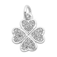 Kuutio Zirkonia Mikro Paven Messinki riipus, Neljä Leaf Clover, Micro Pave kuutiometriä zirkonia, enemmän värejä valinta, 17x11.60mm, 3PC/laukku, Myymät laukku