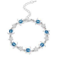 Bracelet cubique en laiton zircon pavent, avec Artificial-Opal, laiton fermoir homard, antifatigue & pavé de micro zircon & pour femme, couleurs mélangées, Longueur 21 cm, Vendu par PC