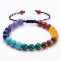 Bráisléid gemstone, Rainbow Cloch, le Corda Snaidhmthe, lámhdhéanta, unisex, 8mm, Fad Thart 7-11.5 Inse, Díolta De réir PC