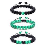 Bracelets de pierres précieuses, Oeil de chat, avec Cordon de noeud & lave volcanique, unisexe & styles différents pour le choix, 8mm, Longueur Environ 7.5-11.8 pouce, Vendu par PC