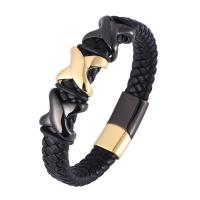 Split Layer Cowhide Leather Bracelet with 316L Stainless Steel Round plated fashion jewelry & for man 12mm Sold By PC