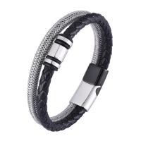 Split Layer Cowhide Leather Bracelet with 316L Stainless Steel Round plated fashion jewelry & for man 12mm Sold By PC