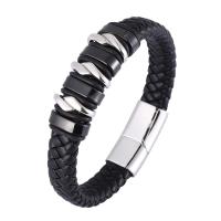 Split lag koskind læder Armbånd, med 316L Stainless Steel, Runde, forgyldt, mode smykker & forskellige længde for valg & for mennesket, flere farver til valg, 12mm, Solgt af PC