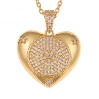 Cubic Zircon Micro Pave Brass Necklace Heart gold color plated micro pave cubic zirconia & for woman Length Approx 17.7 Inch Sold By PC