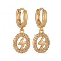 Huggie Hoop Drop Earring Brass gold color plated & micro pave cubic zirconia & for woman Sold By PC