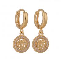 Huggie Hoop Drop Earring Brass gold color plated & micro pave cubic zirconia & for woman Sold By Pair