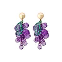 Acryl oorbellen, met Zinc Alloy, Druif, gold plated, voor vrouw, purper, 28x63mm, Verkocht door pair