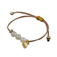 Corda terylene Bracelet, le since bead cóimhiotal & Hetian Jade, Inchoigeartaithe & do bhean, órga, Fad Thart 7.6 Inse, Díolta De réir PC