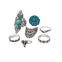 Sinc Alloy Ring Set, le turquoise, plátáilte, 7 bpíosa & jewelry faisin & do bhean, Díolta De réir Socraigh