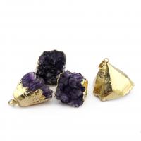 Amethyst Anhänger, mit Messing, goldfarben plattiert, unisex, violett, 30x35mm, verkauft von PC