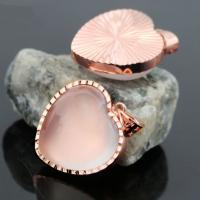 Rose Quartz Pendel, med Zinc Alloy, Heart, rosa guld farve forgyldt, Unisex, lyserød, 27x27mm, Solgt af PC