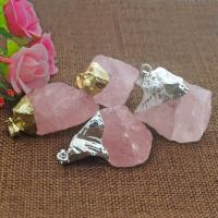 Rose Quartz Függő, -val Sárgaréz, Szabálytalan, arany színű aranyozott, egynemű, több színt a választás, 20x40mm, Által értékesített PC