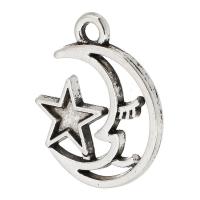 Pendants Sinc Alloy Gealach, Moon agus Star, dath airgid antique plátáilte, unisex & log, airgid, nicil, luaidhe & caidmiam saor in aisce, 15x19x1mm, Poll:Thart 2mm, Díolta De réir KG