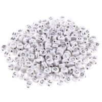 Perles acrylique alphabet, Rond, DIY & émail, blanc, 4x7mm, 100PC/sac, Vendu par sac