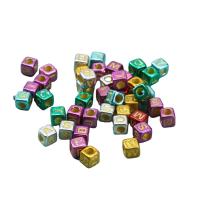 Alphabet Acryl Kralen, Square, plated, DIY, gemengde kleuren, 6x6mm, 100pC's/Bag, Verkocht door Bag