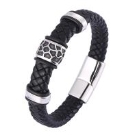 Split laag leer Armband, met 316L roestvrij staal, Ronde, silver plated, mode sieraden & verschillende lengte voor keuze & voor de mens, meer kleuren voor de keuze, 12mm, Verkocht door PC