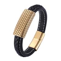 PU de microfibra Pulsera, con acero inoxidable 316L, Esférico, chapado en color dorado, Joyería & longitud diferente para la opción & para hombre, más colores para la opción, 12mm, Vendido por UD