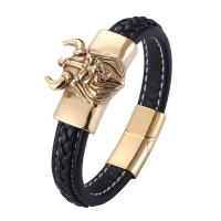 Microfiber PU Bracelet with 316L Stainless Steel Round gold color plated fashion jewelry & for man 12mm Sold By PC