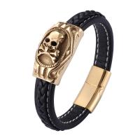 Microfiber PU Bracelet with 316L Stainless Steel Round gold color plated fashion jewelry & for man 12mm Sold By PC