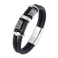 Cuero Pulsera, con acero inoxidable 316L, Esférico, chapado en color de plata, Joyería & longitud diferente para la opción & para hombre, más colores para la opción, 12mm, Vendido por UD