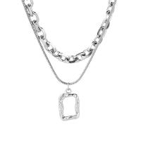 Collana in acciaio inossidabile, 304 acciaio inox, with 5cm extender chain, Quadrato, placcato color argento, Doppio strato & gioielli di moda & unisex, argento, 14x22mm, Lunghezza 42 cm, Venduto da PC