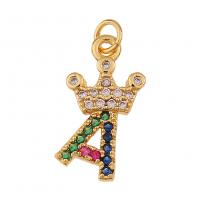 Cubic Zirconia Micro Pave bronze Pingente, cobre, carta, cromado de cor dourada, Vario tipos a sua escolha & micro pavimento em zircônia cúbica, multi colorido, 10x18mm, vendido por PC