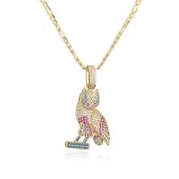 Kubieke Zirkoon Micro Pave Brass Ketting, Messing, Vogel, gold plated, micro pave zirconia & voor vrouw, 24x43mm, Lengte Ca 17.7 inch, Verkocht door PC