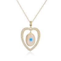 Collier en laiton cubique Zircon Micro Pave, Placage de couleur d'or, motif de mauvais œil & styles différents pour le choix & pavé de micro zircon & pour femme & émail, 35x29mm, Longueur Environ 17.7 pouce, Vendu par PC