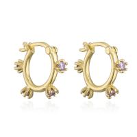 Brass Huggie Hoop Earring gold color plated micro pave cubic zirconia & for woman 8mm Sold By Pair