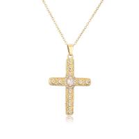 Cubic Zircon Micro Pave Brass Necklace Cross gold color plated micro pave cubic zirconia & for woman Length Approx 17.7 Inch Sold By PC