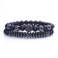 Gemstone Bracelets Natural Stone handmade Unisex & micro pave cubic zirconia 8mm Length 18 cm Sold By Set