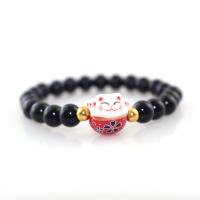 Obsidian Bracelet with Porcelain handmade Unisex 8mm Length 18-35 cm Sold By PC