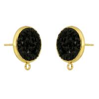 Brass Earring Drop Component with Ice Quartz Agate Round gold color plated DIY black nickel lead & cadmium free 1mm Sold By PC