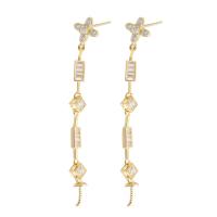 Messing Earring Drop Component, Flower, guldfarve belagt, du kan DIY & med rhinestone, gylden, nikkel, bly & cadmium fri, 7x46mm,1mm, Solgt af PC