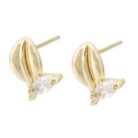 Messing Earring Drop Component, met Cubic Zirconia, gold plated, DIY & gefacetteerde, gouden, nikkel, lood en cadmium vrij, 9x10mm,1mm, Verkocht door PC