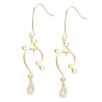 Messing Earring Drop Component, gold plated, voor vrouw & met strass, gouden, nikkel, lood en cadmium vrij, 13x46mm,1mm, Verkocht door PC