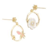 Messing Earring Drop Component, gold plated, voor vrouw & glazuur & met strass, gouden, nikkel, lood en cadmium vrij, 14x19mm,14x18mm,1mm, Verkocht door pair