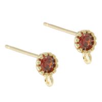 Messing Earring Drop Component, met Cubic Zirconia, gold plated, DIY & gefacetteerde, rood, nikkel, lood en cadmium vrij, 4x6mm,1mm, Verkocht door PC