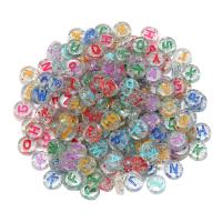 Alphabet Acryl Kralen, Rond plat, DIY & glazuur, gemengde kleuren, 5x10mm, 100pC's/Bag, Verkocht door Bag