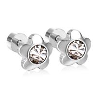 Stainless Steel Stud Øreringe, 304 rustfrit stål, Blomme blomstre, mode smykker & for kvinde & med rhinestone, flere farver til valg, 4*13mm,7*7mm, 12par/Bag, Solgt af Bag