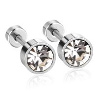 Stainless Steel Stud Øreringe, 304 rustfrit stål, mode smykker & forskellig størrelse for valg & for kvinde & med rhinestone, oprindelige farve, Solgt af par